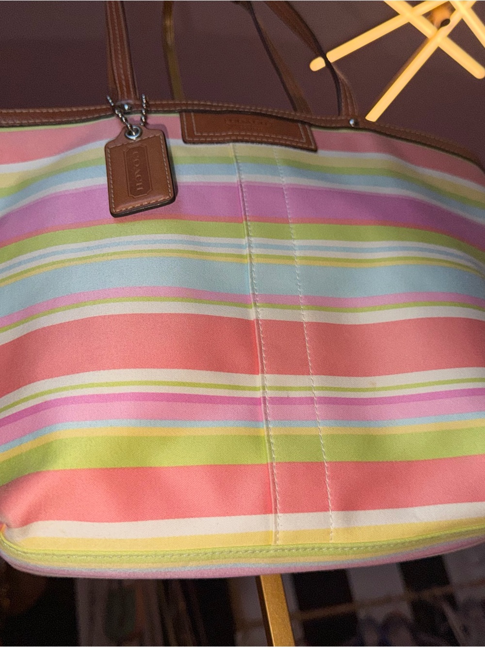 π Authentic Coach Pastel Rainbow Stripe Tote multicolored handbag π - Picture 8 of 14